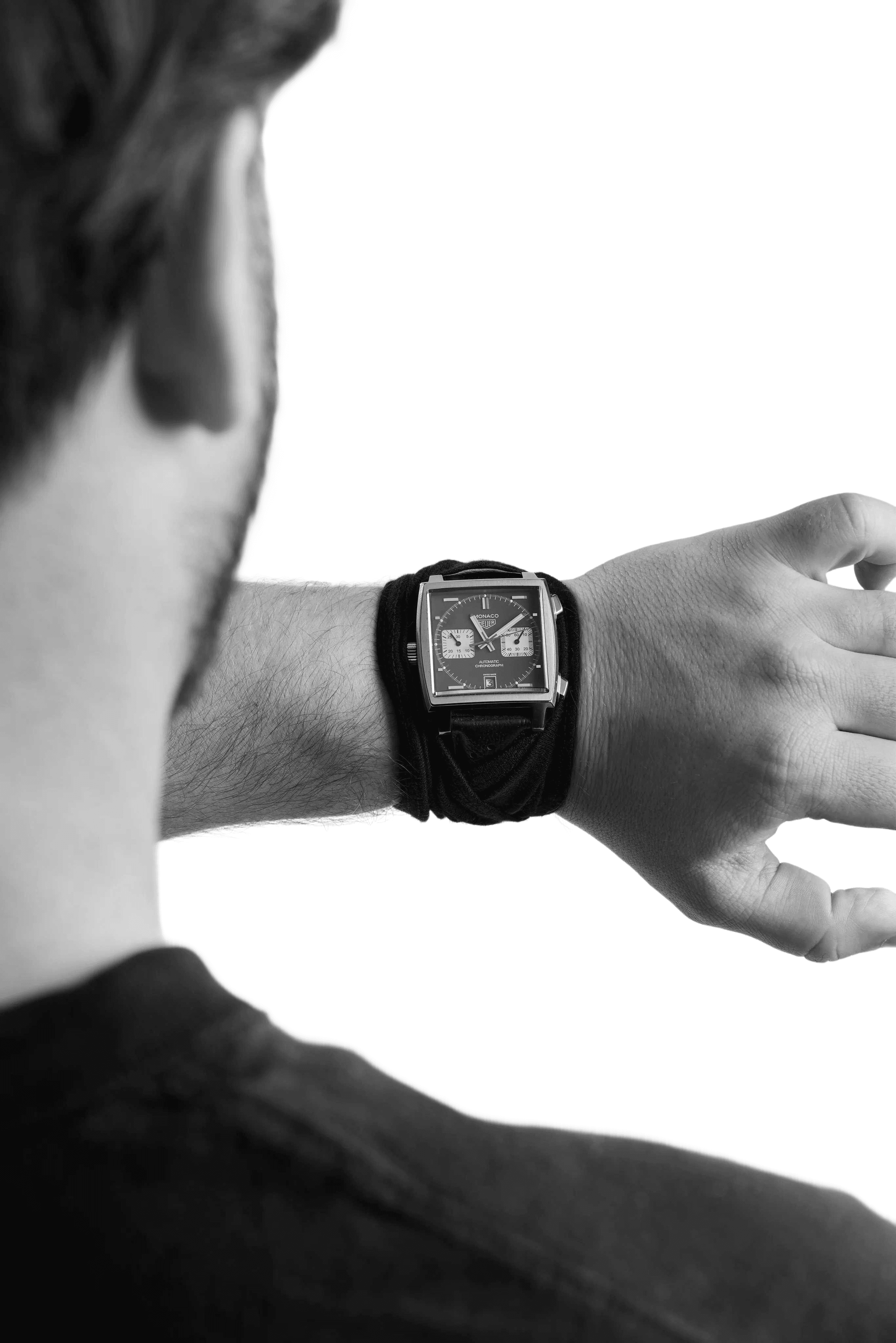 The watch and band on the wrist